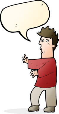 Bir insan tarafından çizilmiş konuşma baloncuğuyla sallanan sinirli bir adam.