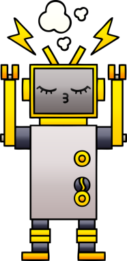 Arızalı bir robotun insan tarafından çizilmiş gölgeli karikatürü