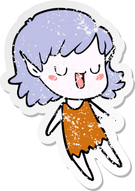 Bir insan tarafından çizilmiş karikatür elf kızının sıkıntılı çıkartması.