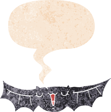 bir insan tarafından çizilmiş grunge ile konuşma baloncuğu ile karikatür yarasa sıkıntılı retro dokuma