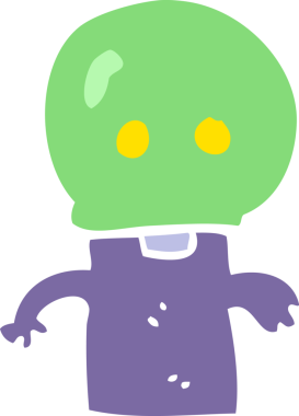 Bir insan tarafından çizilmiş küçük bir uzaylının düz renk çizimi