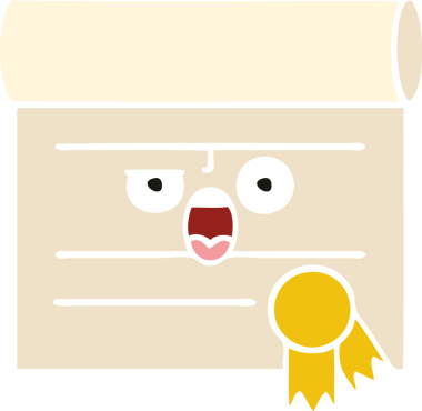 Bir insan tarafından çizilmiş bir sertifikanın düz renk retro karikatürü