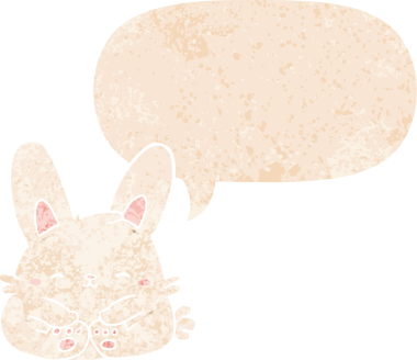 Konuşma baloncuğu olan çizgi film tavşanı bir insan tarafından çizilmiş dertli retro tarzı