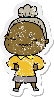 Bir insan tarafından çizilmiş, sıkıntılı bir karikatür çıkartması.