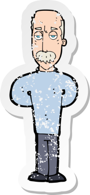 Bir insan tarafından çizilmiş, kızgın, kel bir adamın gerilmiş çıkartması.