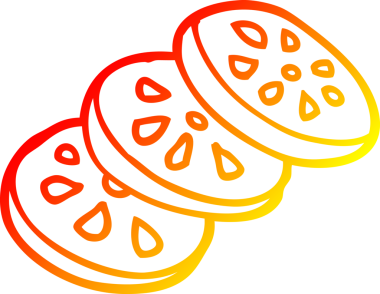 Bir insan tarafından çizilmiş doğranmış domatesin sıcak çizgi çizimi