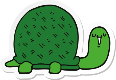 Bir insan tarafından çizilmiş şirin bir karikatür kaplumbağasının çıkartması.