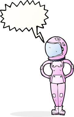 Bir insan tarafından çizilmiş konuşma balonu olan kadın astronot.