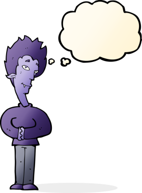 Bir insan tarafından çizilmiş düşünce baloncuğu olan bir vampir.