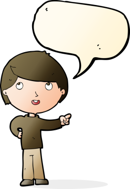 Çizgi filmci çocuk bir insan tarafından çizilmiş konuşma balonuyla işaret ediyor.