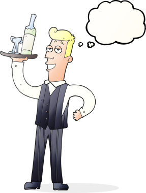 Bir insan tarafından çizilmiş serbest çizim balon çizgi film garsonu.