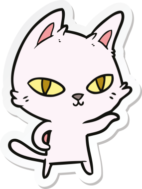 Bir insan tarafından çizilmiş çizgi film kedisinin çıkartması.