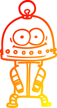 Bir insan tarafından çizilmiş ampullü mutlu bir robot çizimi.