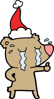 Bir insan tarafından çizilmiş Noel Baba şapkası giymiş ağlayan bir ayının el çizimi.