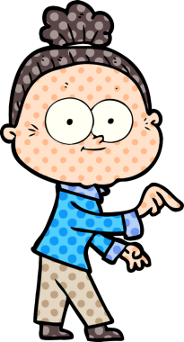 Bir insan tarafından çizilmiş mutlu yaşlı kadın çizgi filmi.