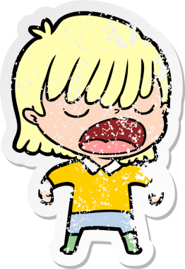 Bir insan tarafından yüksek sesle çizilmiş karikatür kadının sıkıntılı çıkartması.