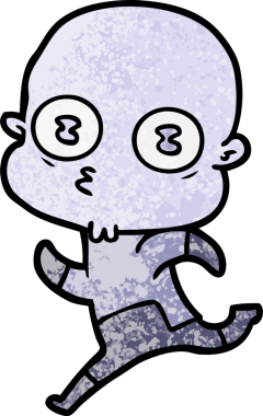 Bir insan tarafından çizilmiş garip kel uzay adamı çizgi filmi.