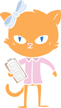 Sevimli düz renkli çizgi film kedisi bir insan tarafından çizilmiş.