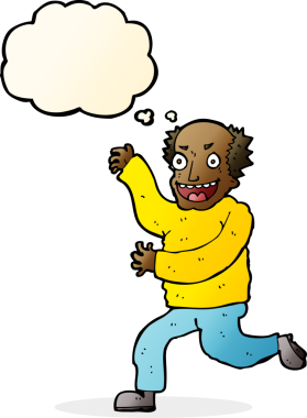 Düşünce baloncuğu insan tarafından çizilmiş kötü yaşlı adam çizgi filmi.