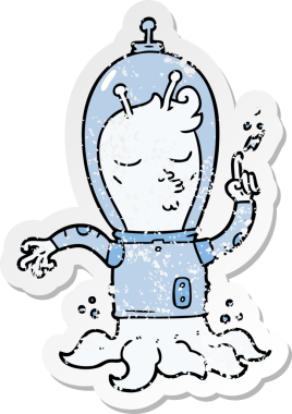 Bir insan tarafından çizilmiş karikatür bir uzaylının sıkıntılı çıkartması