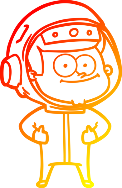 Bir insan tarafından çizilmiş mutlu bir astronot çizgi filminin sıcak gradyan çizimi