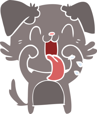 Bir insan tarafından çizilmiş düz renkli çizgi film soluyan köpek.