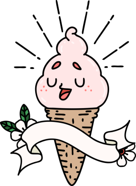 Bir insan tarafından çizilmiş dövmeli bir dondurma karakteri.