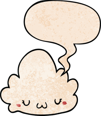 Bir insan tarafından çizilmiş geçmişe dönük konuşma baloncuklu şirin çizgi film bulutu.