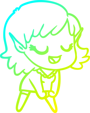 Bir insan tarafından çizilmiş mutlu bir elf kızı çizimi.