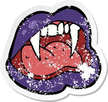 Bir insan tarafından çizilmiş vampir dudaklı karikatür yapıştırması.