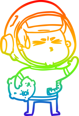 Bir insan tarafından çizilen gökkuşağı gradyan çizimi stresli astronot