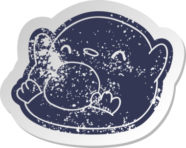 Bir insan tarafından çizilmiş sevimli bir penguenin eski bir karikatür yapıştırması.