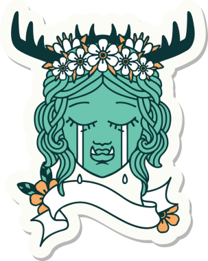 Bir insan tarafından çizilmiş ağlayan bir Ork Druid karakterinin çıkartması.