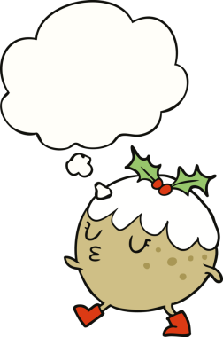 Bir insan tarafından çizilmiş düşünce baloncuğuyla yürüyen puding.