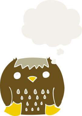 bir insan tarafından çizilmiş düşünce baloncuğu olan çizgi film baykuşu