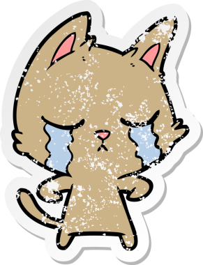 Bir insan tarafından çizilmiş ağlayan bir çizgi film kedisinin sıkıntılı çıkartması.