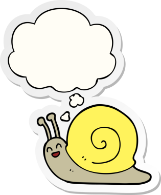 Düşünce baloncuklu karikatür salyangozu insan tarafından çizilmiş bir çıkartma.