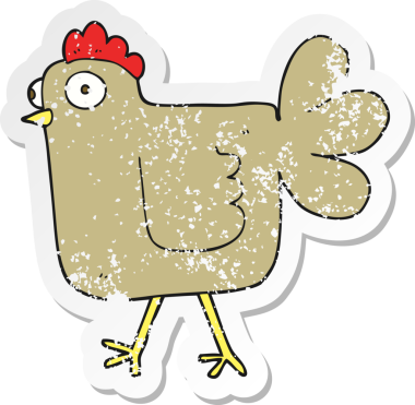 Bir insan tarafından çizilmiş çizgi film tavuğunun gerilimli yapıştırması.