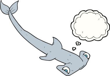 Bir insan tarafından çizilmiş serbest çizim balon karikatür çekiç başlı köpekbalığı.