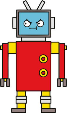 Bir insan tarafından çizilmiş sevimli bir robot karikatürü.