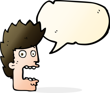 Bir insan tarafından çizilmiş, konuşma balonuyla dehşete düşmüş bir adam.