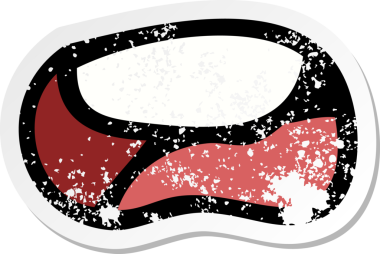 Bir insan tarafından çizilmiş mutsuz bir ağzın gerilimli retro yapıştırması.