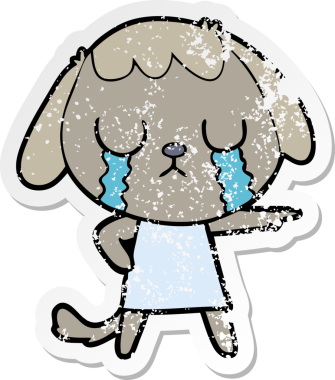 Bir insan tarafından çizilmiş ağlayan şirin bir köpeğin sıkıntılı çıkartması.