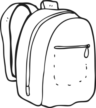 Bir insan tarafından çizilmiş siyah beyaz bir sırt çantası.