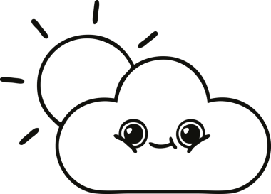 Bir insan tarafından çizilmiş güneş ve bulut çizimi.