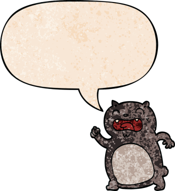 Konuşma baloncuğu olan çizgi film kedisi insan tarafından çizilmiş eski moda dokular.