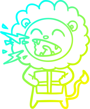 Bir insan tarafından çizilmiş kükreyen bir aslanın soğuk çizgi çizimi.