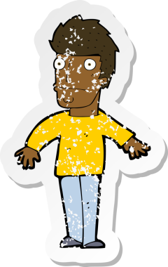 Bir insan tarafından çizilmiş endişeli bir çizgi filmin gerilimli çıkartması.