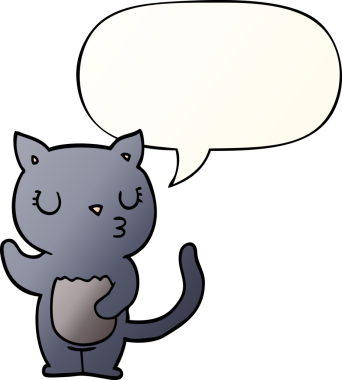 Bir insan tarafından çizilmiş yumuşak eğimli konuşma baloncuklu şirin çizgi film kedisi.