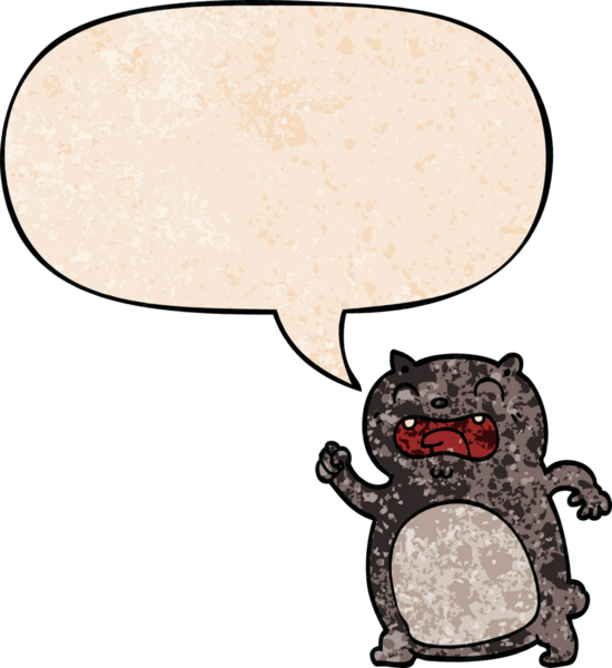 Konuşma baloncuğu olan çizgi film kedisi insan tarafından çizilmiş eski moda dokular.